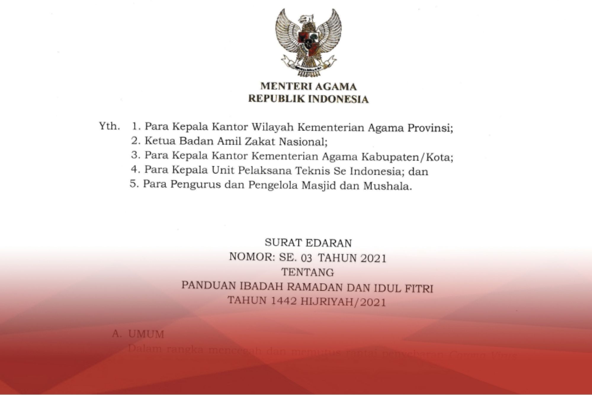 Ini Panduan Ibadah Ramadan dan Idul Fitri 2021