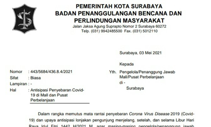 Pengelola Mal di Surabaya Diminta Kendalikan Kapasitas Pengunjung