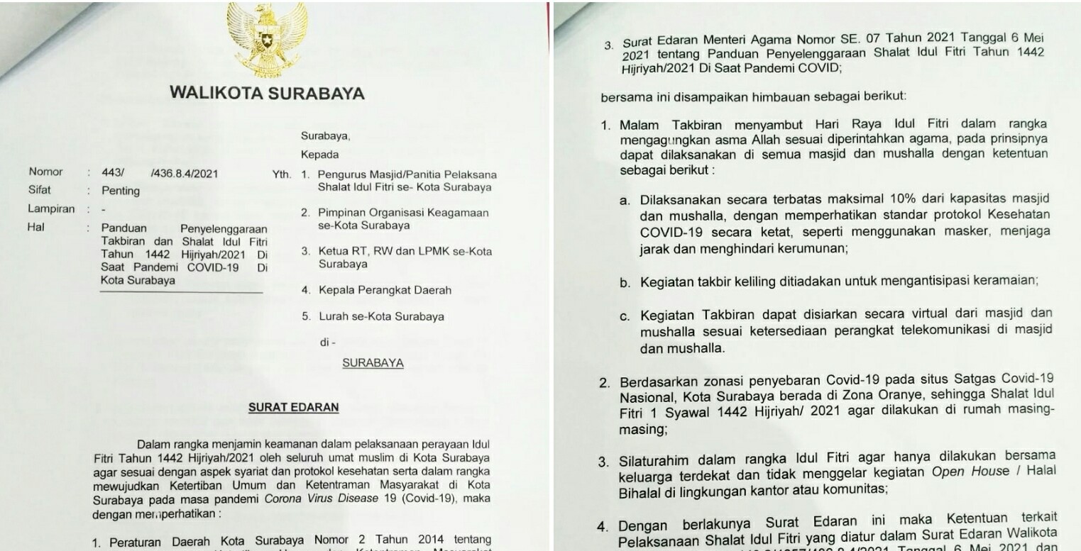 Warga Surabaya Dilarang Takbir Keliling Kota