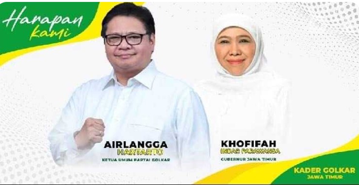 Setelah Pertemuan di Golkar Jatim, Foto Pasangan Airlangga – Khofifah Muncul di Videotron Surabaya