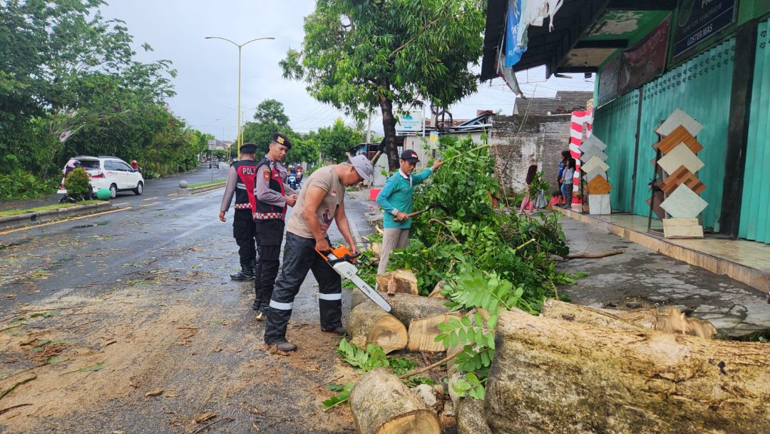 Dampak Bencana Angin, Polisi bersama Instansi Lainnya Atasi Pohon Tumbang