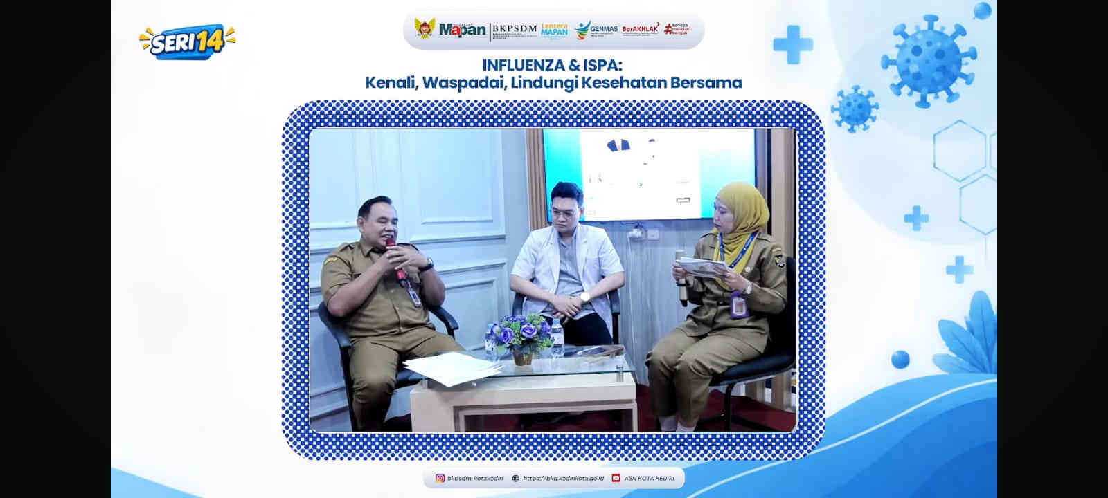 Narasumber menyampaikan materi mengenai gejala dan pencegahan ISPA serta influenza pada Webinar Lentera Mapan Seri 14 Pemkot Kediri.